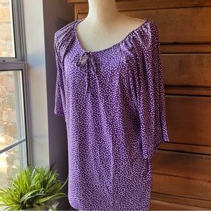 Simply Chloe Dao L Top Purple Small White Polkadots Ties at Neckline Spandex